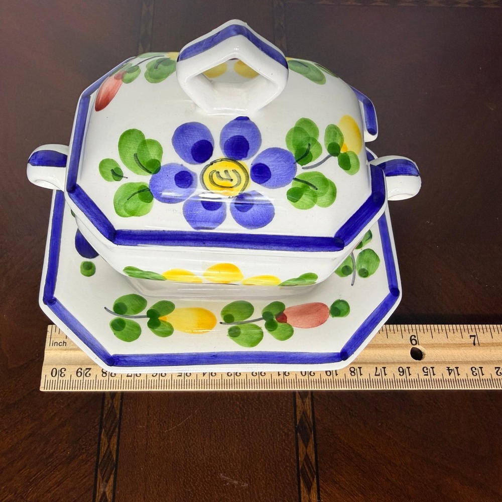 Vintage Portuguese Floral Ceramic Covered Dish Tray Jay Willfred Andrea by Sadek - Picture 9 of 12